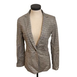 Banana Republic New Women's Blazer Gray Plaid Size 4 Long And Lean